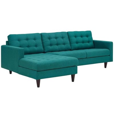 Modway Empress Mid-Century Modern Upholstered Fabric Left-Facing Chaise Sectional Sofa in Teal