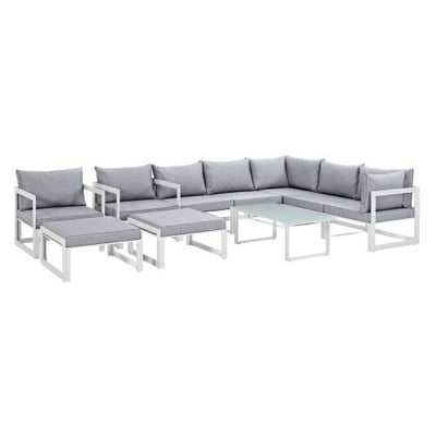 Modway EEI-1720-WHI-GRY-SET 10 Piece Fortuna Outdoor Patio Sectional Sofa Set, White Gray