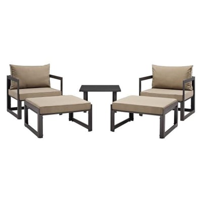 Modway Fortuna 5-Piece Aluminum Outdoor Patio Sectional Sofa Set in Brown Mocha