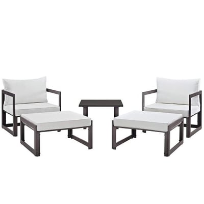 Modway Fortuna 5-Piece Aluminum Outdoor Patio Sectional Sofa Set in Brown White