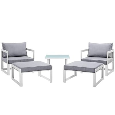 Modway Fortuna 5-Piece Aluminum Outdoor Patio Sectional Sofa Set in White Gray