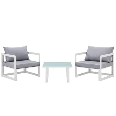 Modway Fortuna 3-Piece Aluminum Outdoor Patio Sectional Sofa Set in White Gray