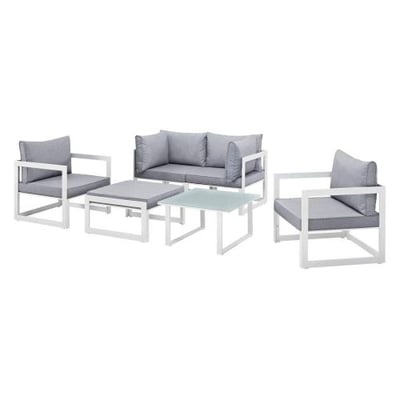 Modway Fortuna 6-Piece Aluminum Outdoor Patio Sectional Sofa Set in White Gray
