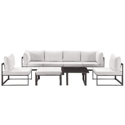 Modway Fortuna 8 Piece Outdoor Sofa Set in Brown and White