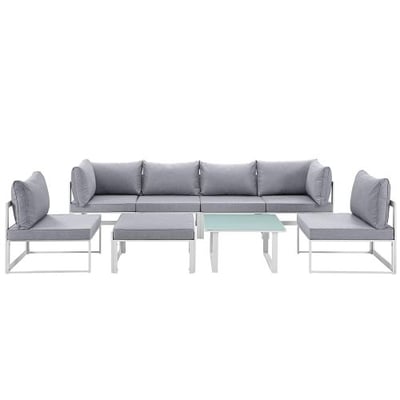 Modway Fortuna 8 Piece Outdoor Sofa Set in White and Gray