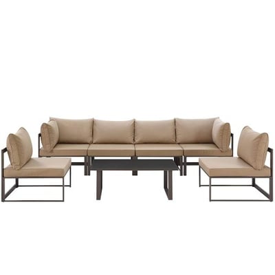 Modway Fortuna 7-Piece Aluminum Outdoor Patio Sectional Sofa Set in Brown Mocha