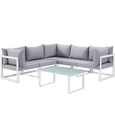 Modway EEI-1732-WHI-GRY-SET Fortuna 6 Piece Outdoor Patio Sectional Sofa Set, White Gray