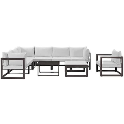 Modway Fortuna 9 Piece Outdoor Sofa Set in Brown and White