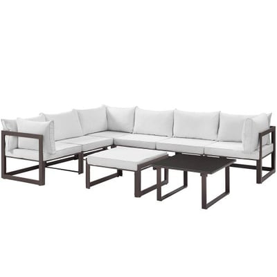 Modway EEI-1735-BRN-WHI-SET Fortuna 8 Piece Outdoor Patio Sectional Sofa Set, Brown White