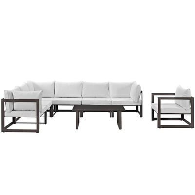 Modway EEI-1736-BRN-WHI-SET Fortuna 8 Piece Outdoor Patio Sectional Sofa Set, Brown White