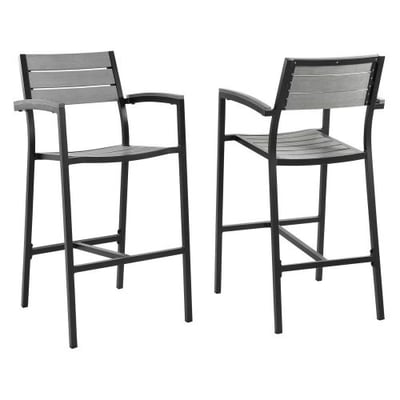 Modway Maine Aluminum Outdoor Patio Bar Stools in Brown Gray - Set of 2