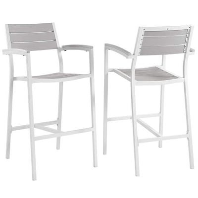 Modway Maine Aluminum Outdoor Patio Bar Stools in White Light Gray - Set of 2