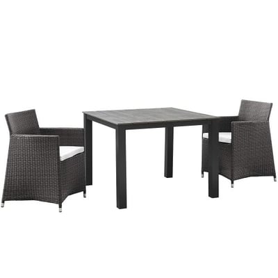 Modway Junction 3 Piece Outdoor Patio Wicker Dining Set, Brown/White
