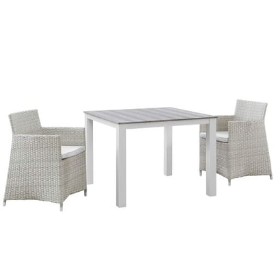 Modway Junction 3 Piece Outdoor Patio Wicker Dining Set, Gray/Whit