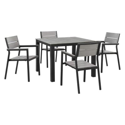Modway Maine 5-Piece Aluminum Dining Table and Chair Outdoor Patio Set in Brown Gray
