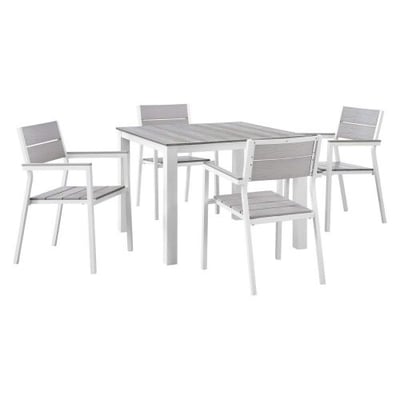 Modway Maine 5-Piece Aluminum Dining Table and Chair Outdoor Patio Set in White Light Gray