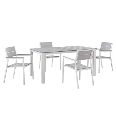 Modway Maine 5-Piece Aluminum Dining Table And Chair Outdoor Patio Set in White Light Gray