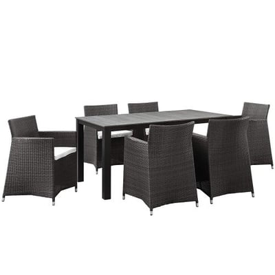 Modway Junction 7 Piece Outdoor Patio Dining Set with Cushion, Brown/White