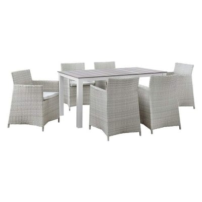 Modway Junction 7 Piece Outdoor Patio Dining Set with Cushion, Gray/White