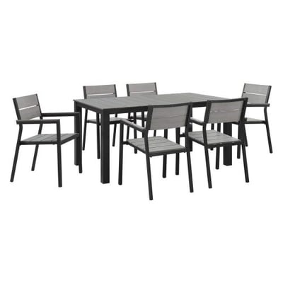 Modway Maine 7 Piece Outdoor Patio Dining Set, Brown Gray