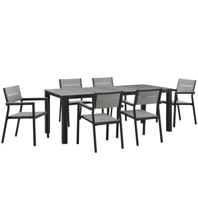 Modway Maine 7-Piece Aluminum Dining Table and Chair Outdoor Patio Set in Brown Gray