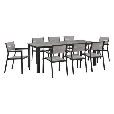 Modway Maine 9-Piece Aluminum Dining Table and Chair Outdoor Patio Set in Brown Gray