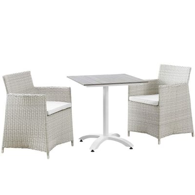 Modway Junction 3 Piece Outdoor Patio Dining Set, Gray/White