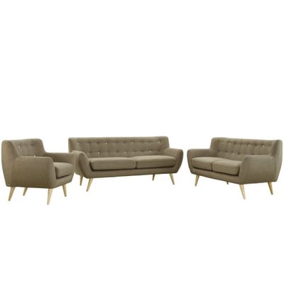 Modway Remark Mid-Century Modern Upholstered Fabric Living Room Set, Armchair/Loveseat/Sofa, Brown