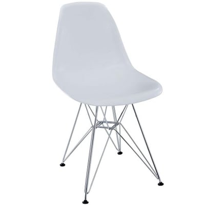 Modway Paris Mid-Century Modern Side Chair Steel Metal Base in White
