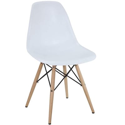Modway Pyramid Side Chair with Natural Wood Legs in White