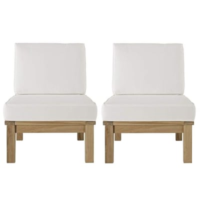 Modway Marina Teak Wood Outdoor Patio Armless Chairs in Natural White