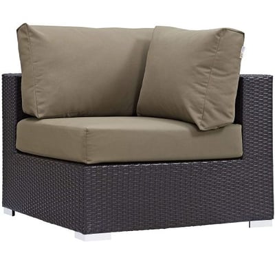 Modway Convene Wicker Rattan Outdoor Patio Sectional Sofa Corner Seat in Espresso Mocha
