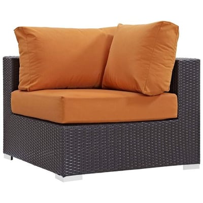 Modway Convene Wicker Rattan Outdoor Patio Sectional Sofa Corner Seat in Espresso Orange