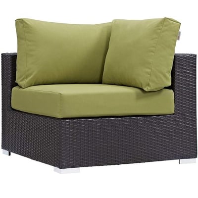 Modway Convene Wicker Rattan Outdoor Patio Sectional Sofa Corner Seat in Espresso Peridot