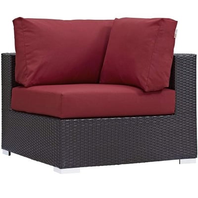Modway Convene Wicker Rattan Outdoor Patio Sectional Sofa Corner Seat in Espresso Red