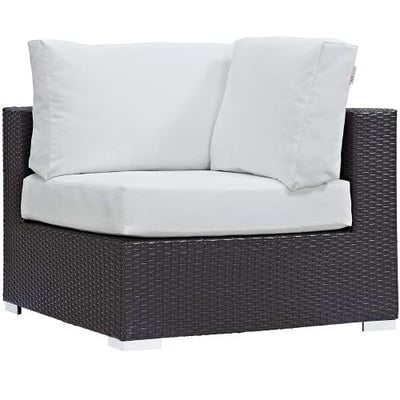 Modway Convene Wicker Rattan Outdoor Patio Sectional Sofa Corner Seat in Espresso White