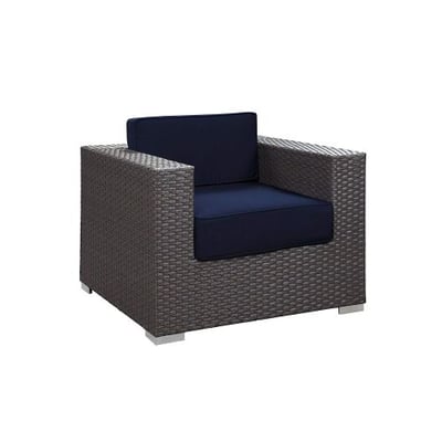 Modway Sojourn Outdoor Patio Rattan Armchair With Sunbrella Brand Navy Canvas Cushions