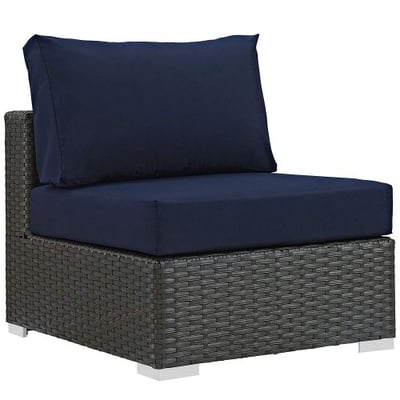Modway Sojourn Outdoor Patio Rattan Armless Chair With Sunbrella Brand Navy Canvas Cushions