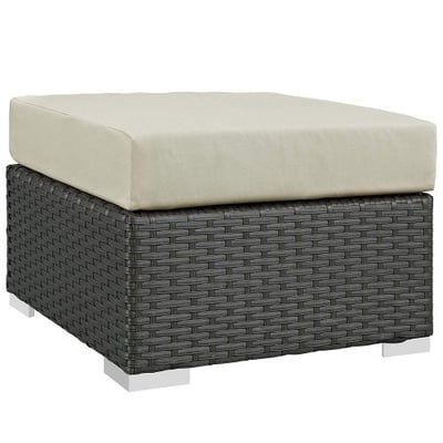 Modway Sojourn Outdoor Patio Rattan Ottoman With Sunbrella Brand Antique Beige Canvas Cushions
