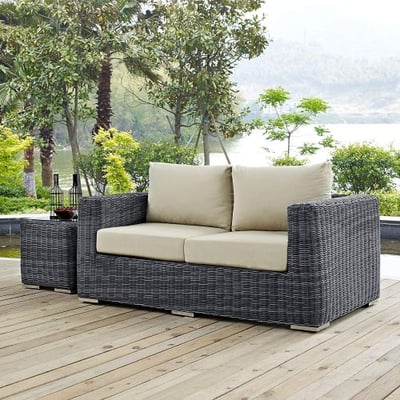 Modway Summon Outdoor Patio Loveseat With Sunbrella Brand Antique Beige Canvas Cushions