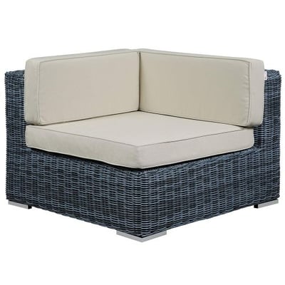 Modway Summon Outdoor Patio Sofa Sectional Corner With Sunbrella Brand Antique Beige Canvas Cushions