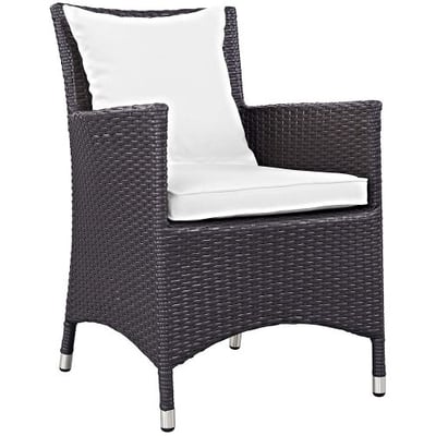 Modway Convene Wicker Rattan Outdoor Patio Dining Armchair With Cushion in Espresso White
