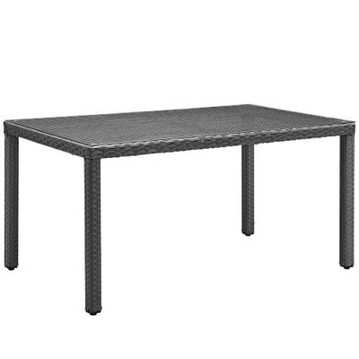 Modway Sojourn Rectangle Outdoor Patio Rattan Glass Top Dining Table, 59
