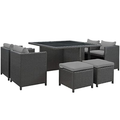 Modway EEI-1946-CHC-GRY-SET Sojourn 9 Piece Outdoor Patio Sunbrella Dining Set in Canvas Gray, Nine