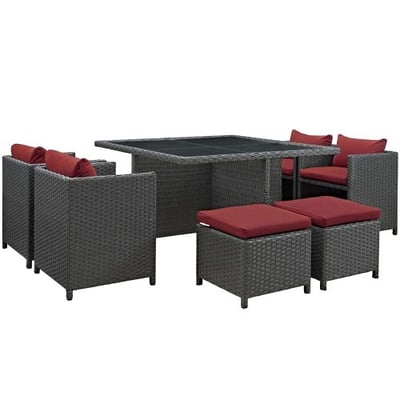 Modway EEI-1946-CHC-RED-SET Sojourn 9 Piece Outdoor Patio Sunbrella Dining Set in Canvas Red, Nine