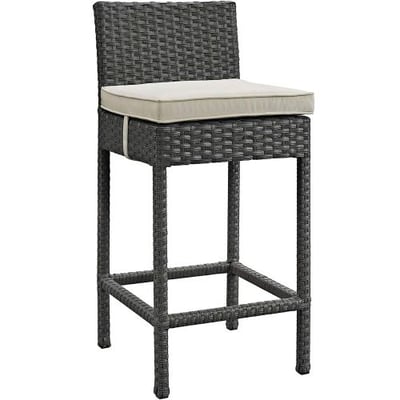 Modway Sojourn Outdoor Patio Bar Stool With Sunbrella Brand Antique Beige Canvas Cushions