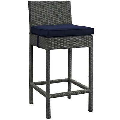 Modway Sojourn Outdoor Patio Bar Stool With Sunbrella Brand Navy Canvas Cushions