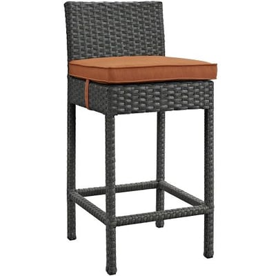 Modway Sojourn Outdoor Patio Bar Stool With Sunbrella Brand Tuscan Orange Canvas Cushions