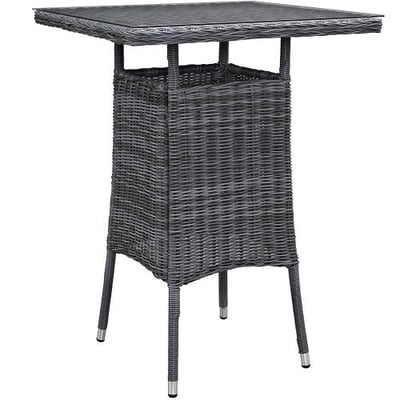 Modway Summon Square Outdoor Patio Bar Table With Tempered Glass Top, Espresso