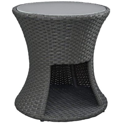 Modway Sojourn Outdoor Patio Rattan Tempered Glass Side Table With Storage, Espresso